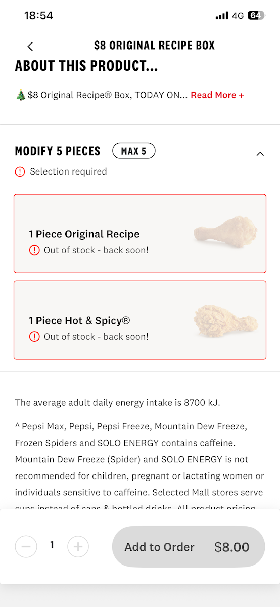 Menu, KFC Sunnybank