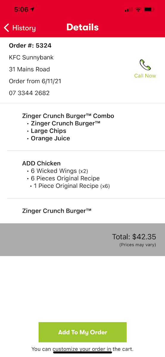 Menu, KFC Sunnybank