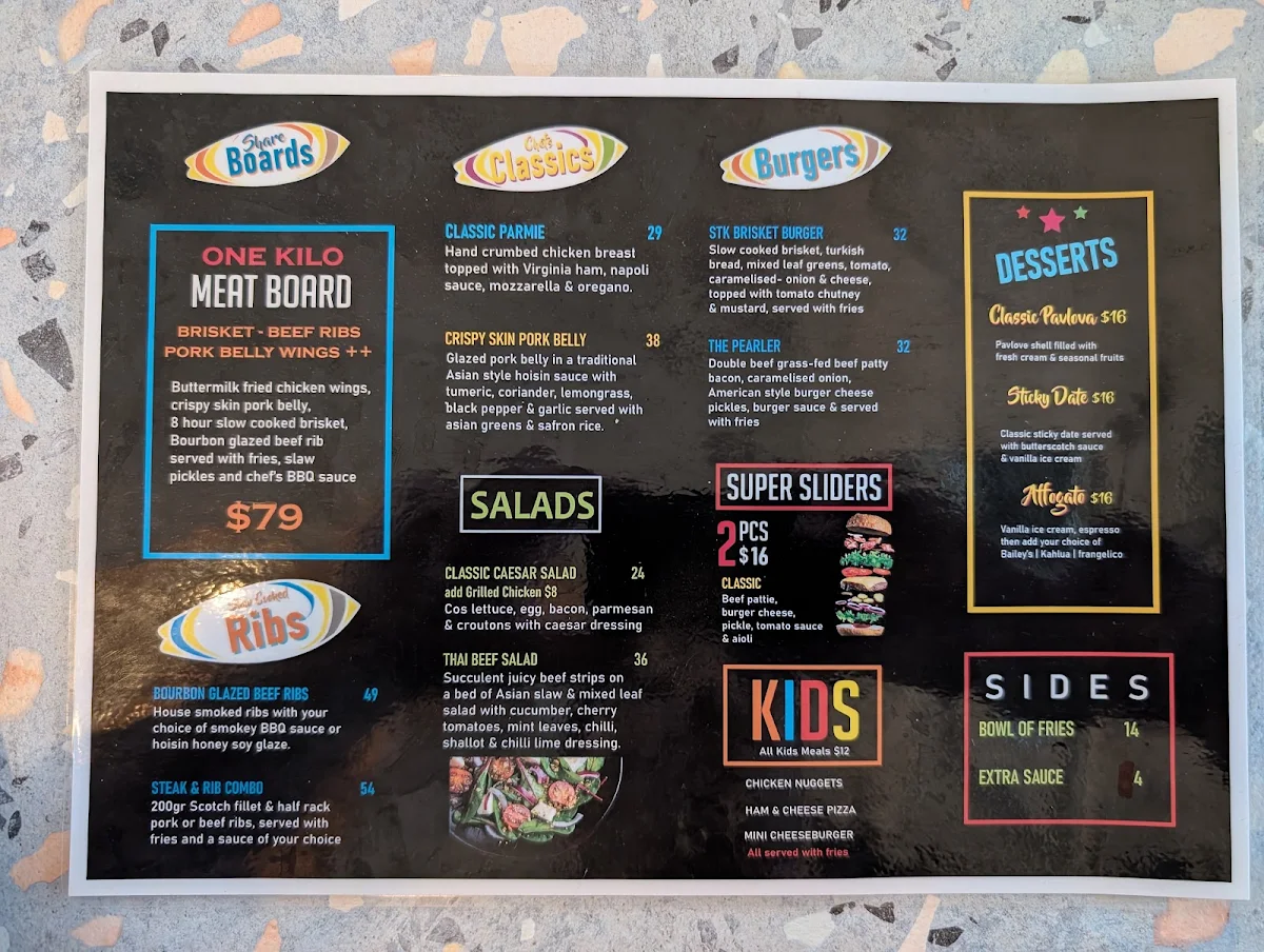 Menu, STK Beach Bar & Grille