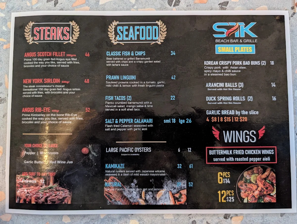 Menu, STK Beach Bar & Grille