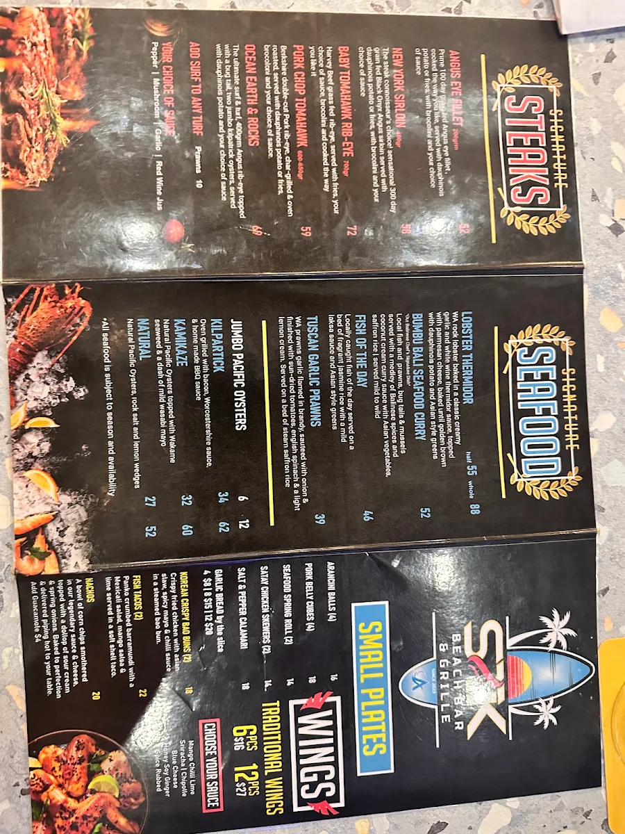 Menu, STK Beach Bar & Grille
