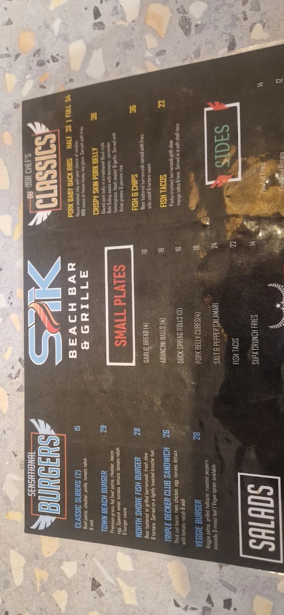 Menu, STK Beach Bar & Grille