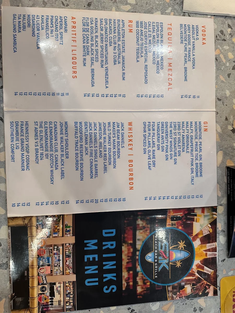 Menu, STK Beach Bar & Grille