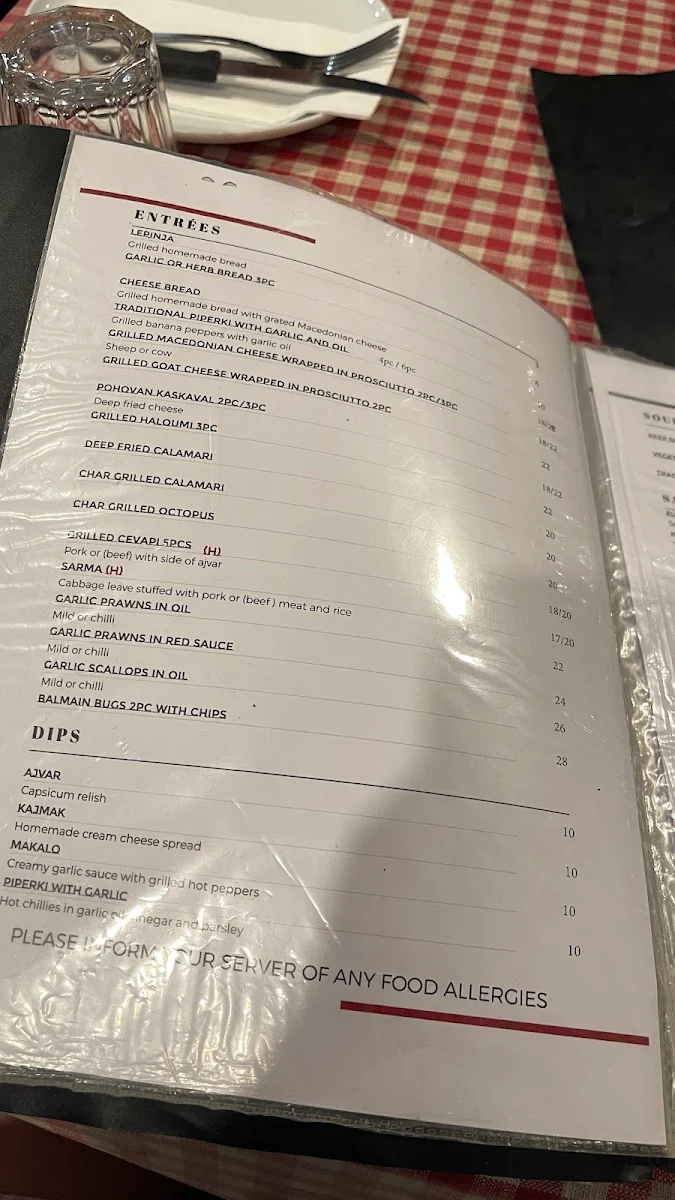 Menu, Europe Grill