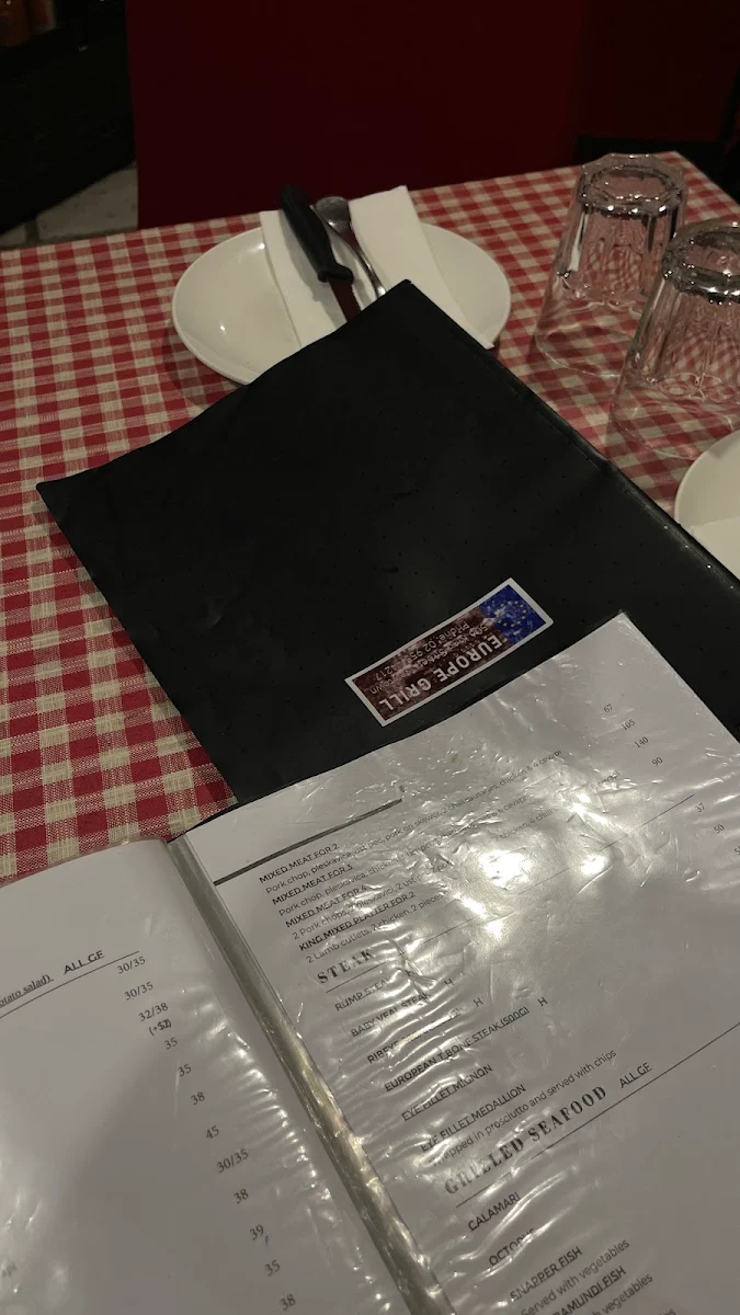 Menu, Europe Grill