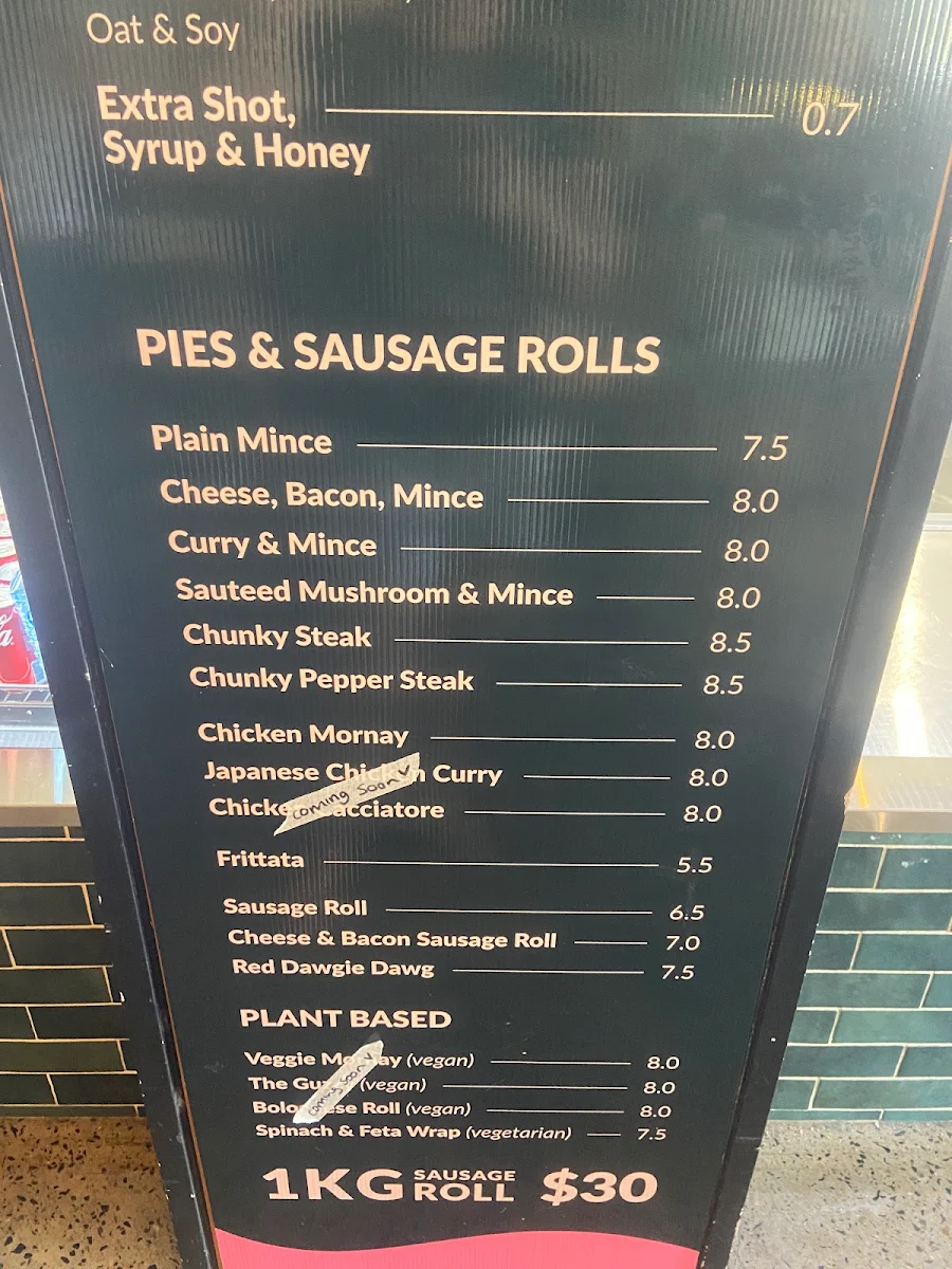 Menu, Kenilworth Coastal Bakery