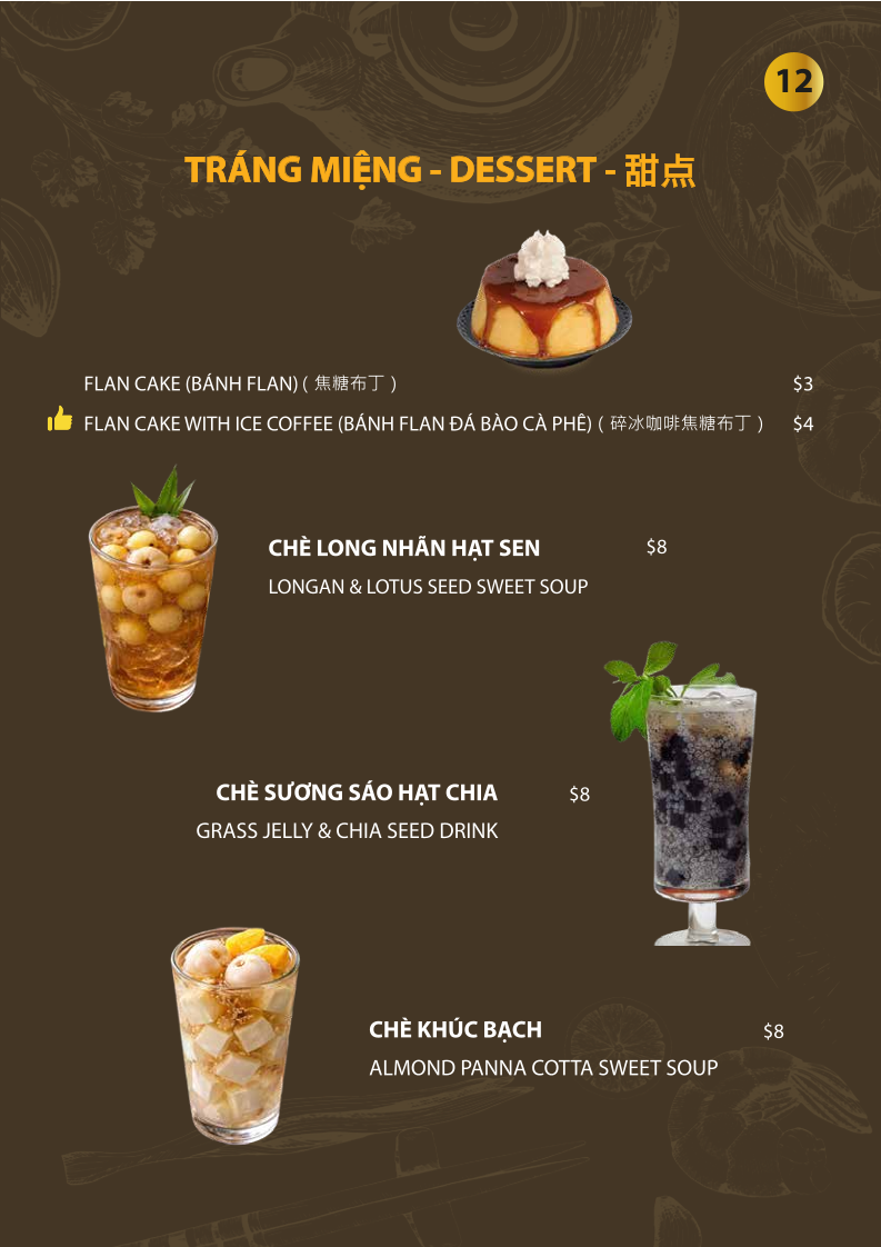 Menu, Pho Nho Richmond