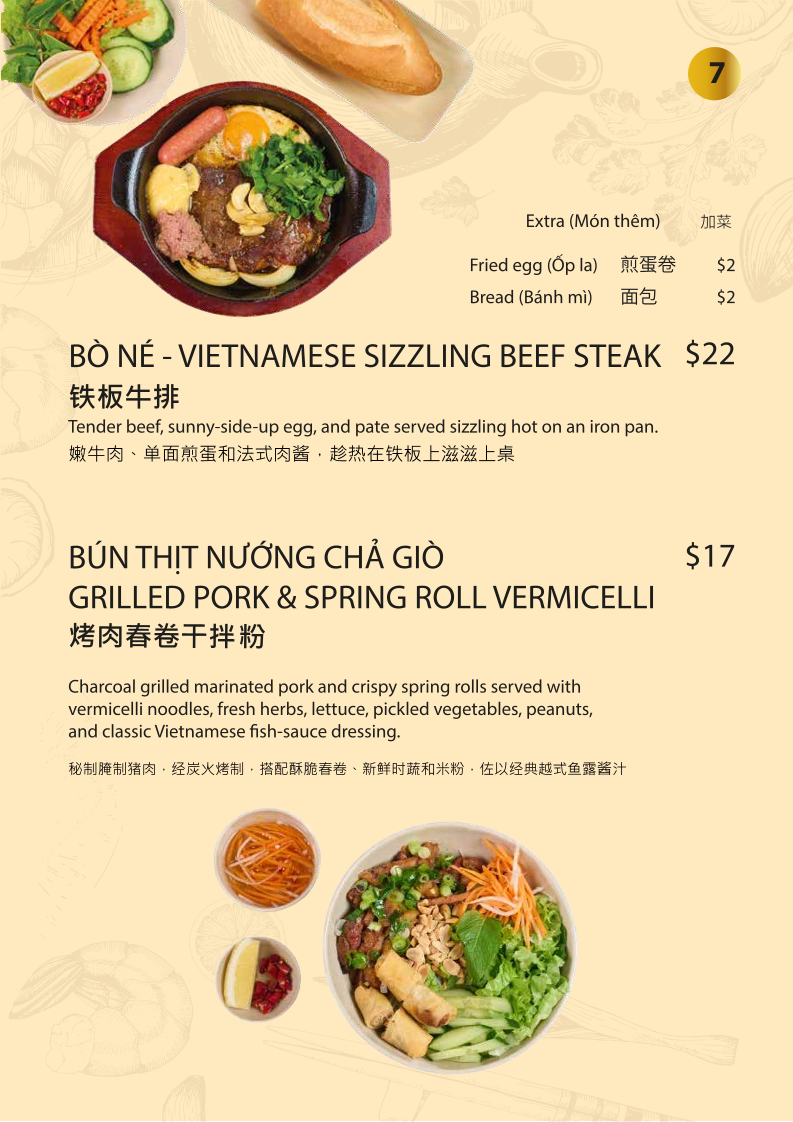 Menu, Pho Nho Richmond