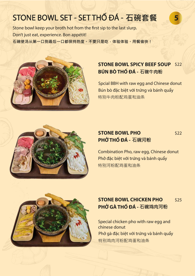 Menu, Pho Nho Richmond