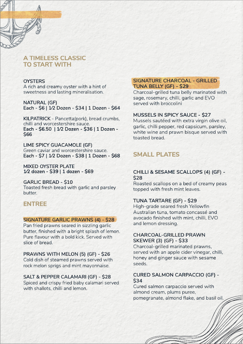Menu, Jordon's Seafood