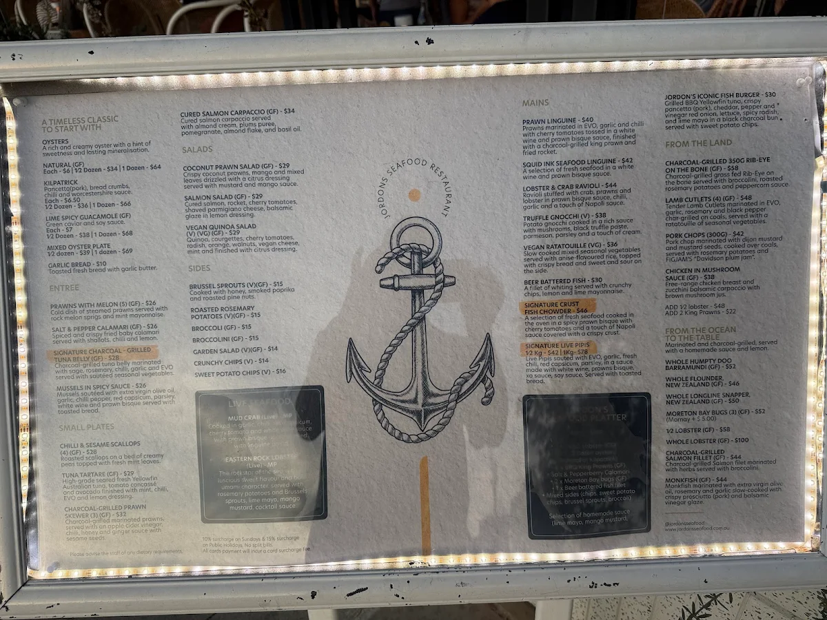 Menu, Jordon's Seafood