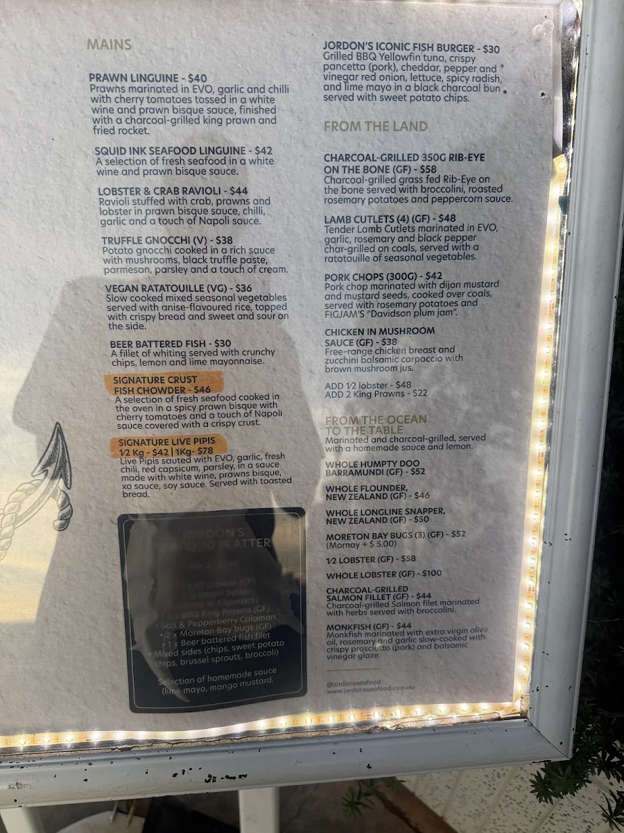 Menu, Jordon's Seafood