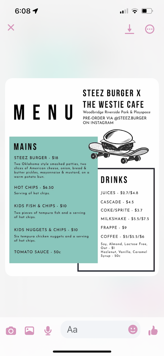 Menu, The Westie Cafe