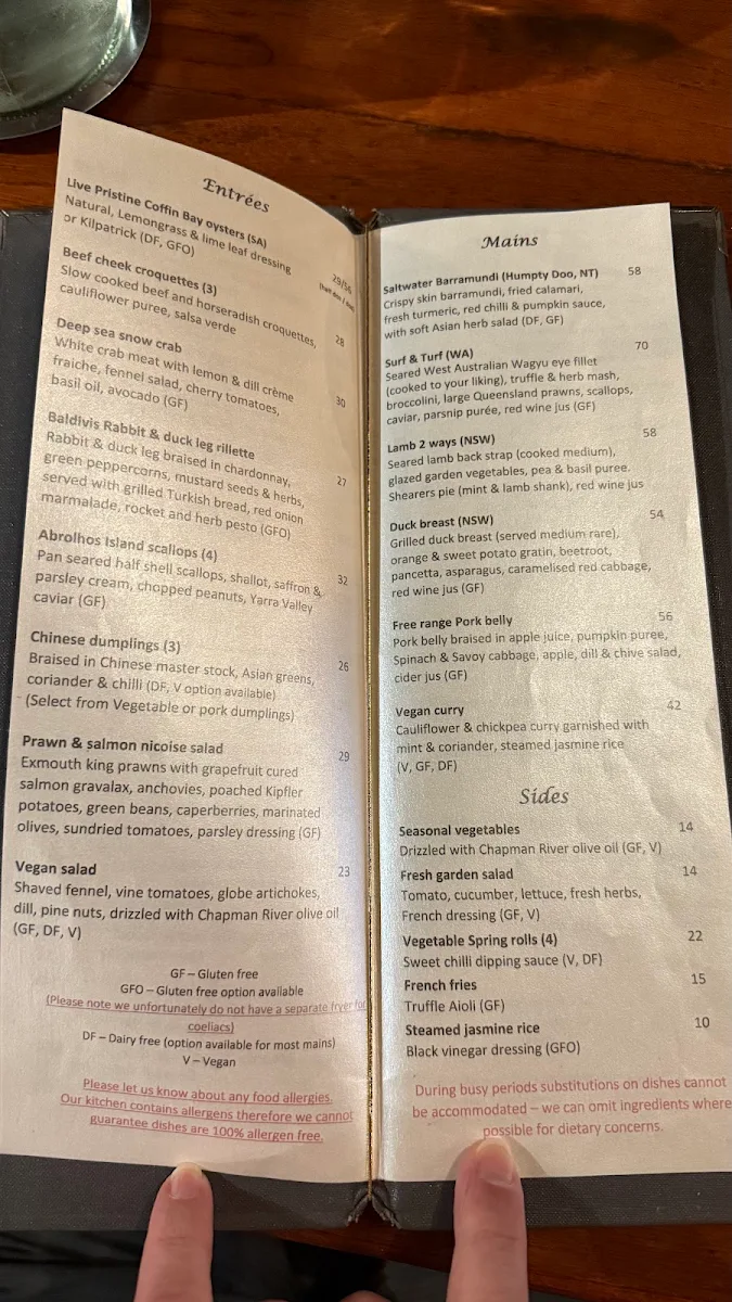Menu, Bali Hai Cafe & Restaurant