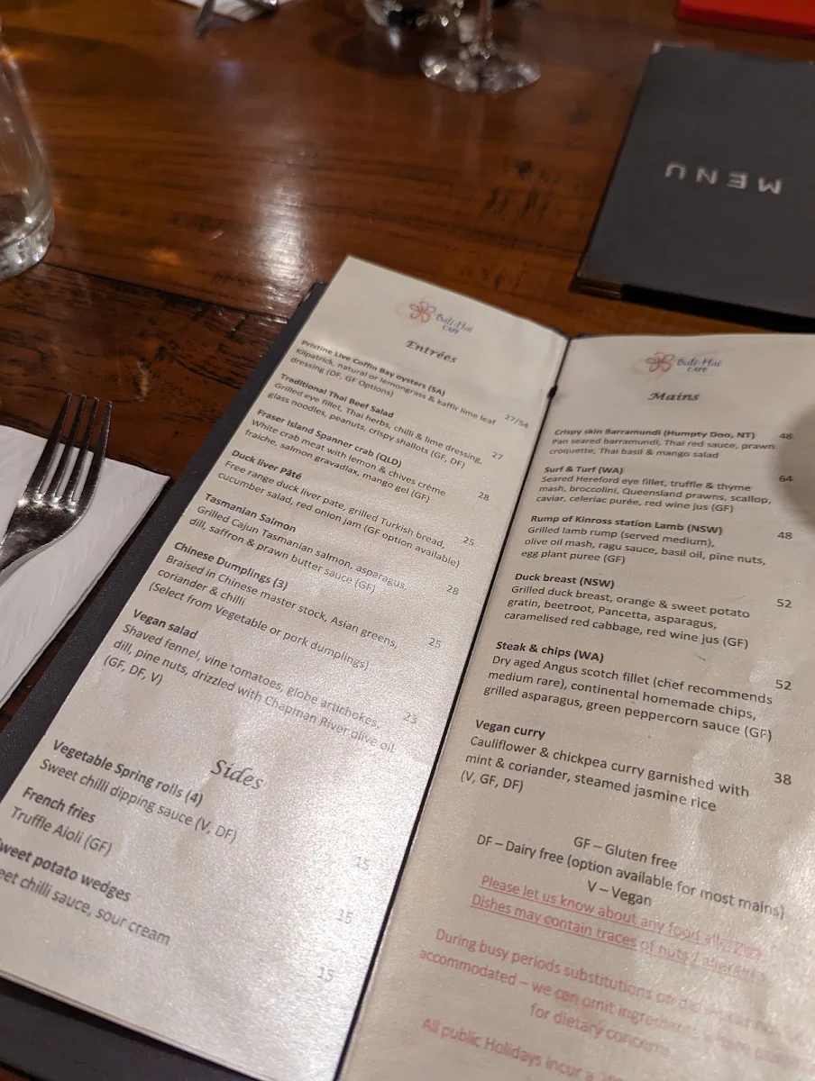 Menu, Bali Hai Cafe & Restaurant