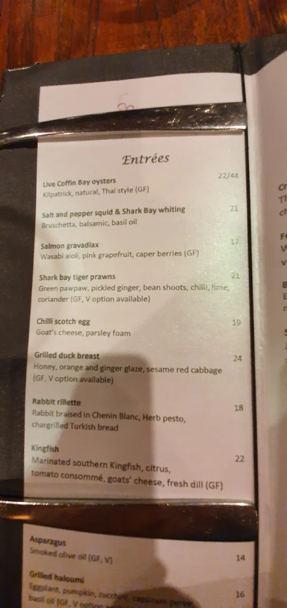 Menu, Bali Hai Cafe & Restaurant