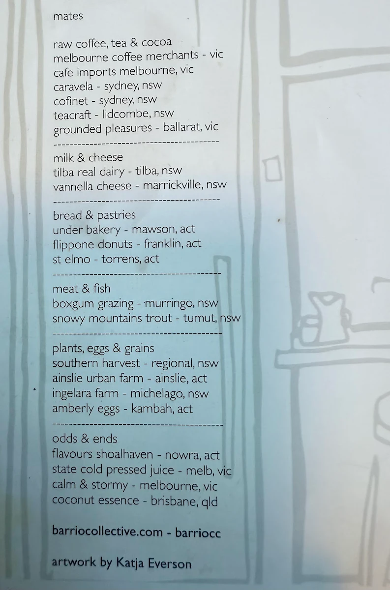 Menu, Barrio Collective Coffee