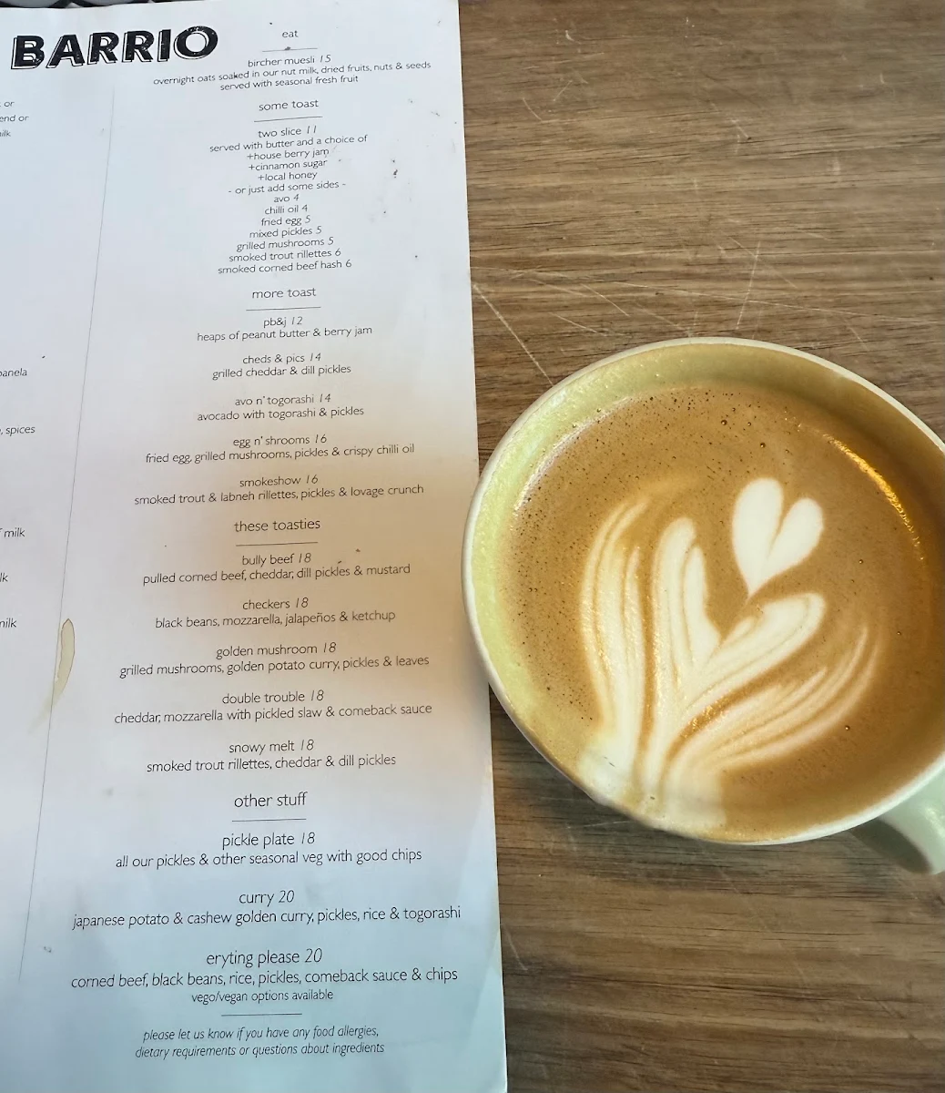 Menu, Barrio Collective Coffee
