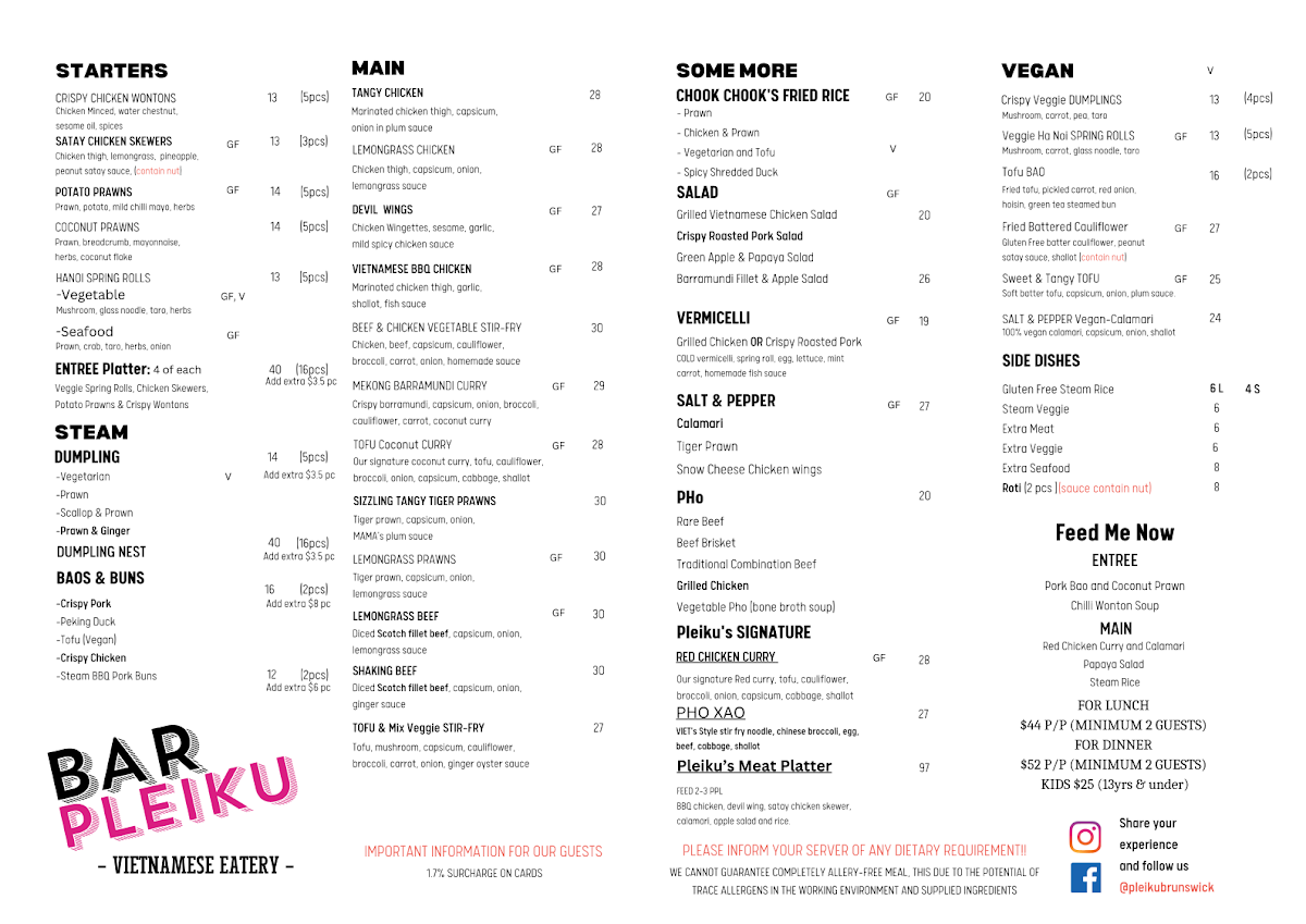 Menu, Pleiku in Brunswick
