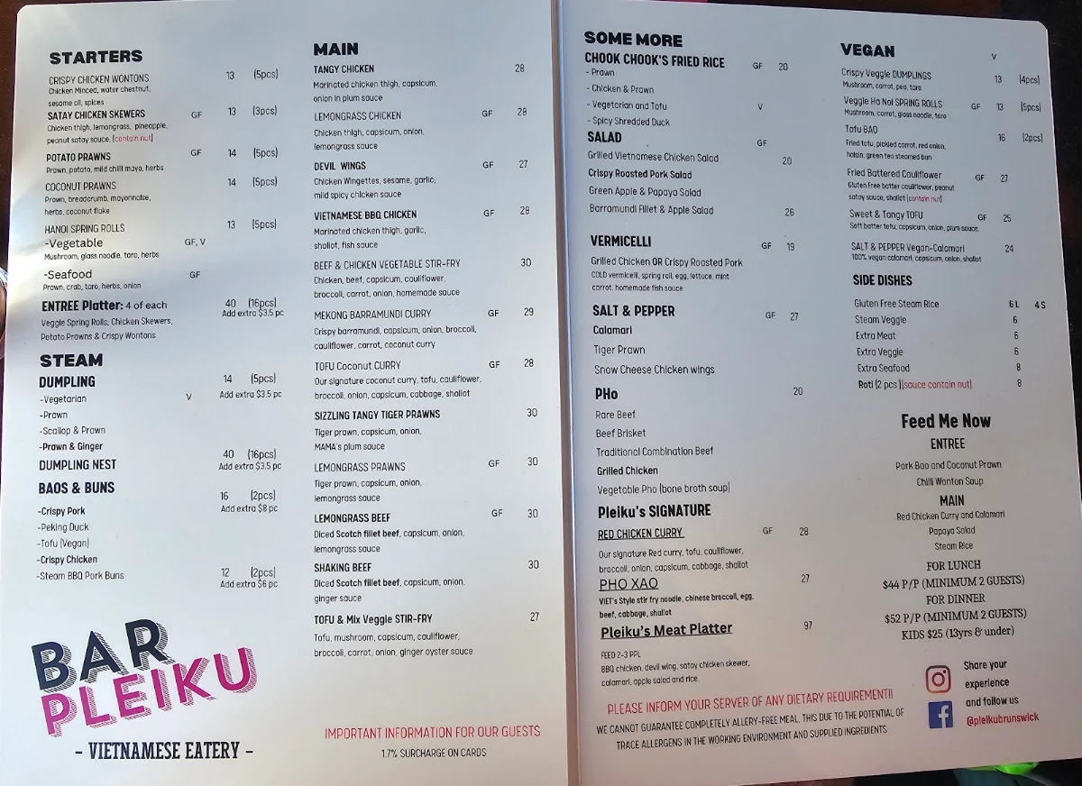 Menu, Pleiku in Brunswick