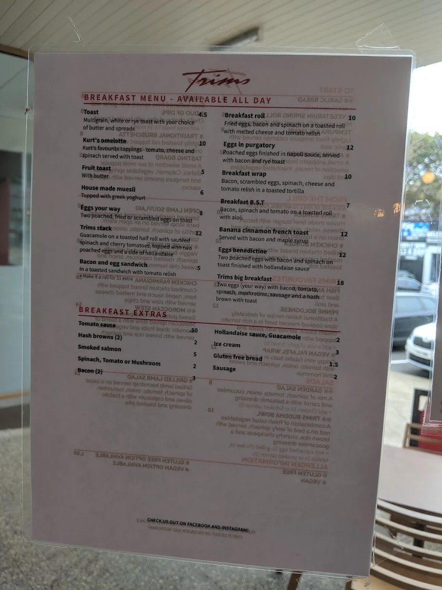 Menu, Trims Restaurant
