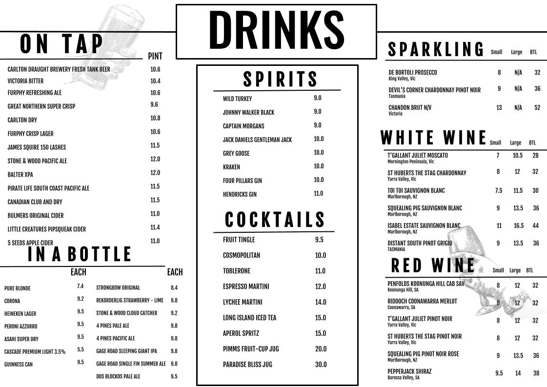Menu, Manhattan Hotel
