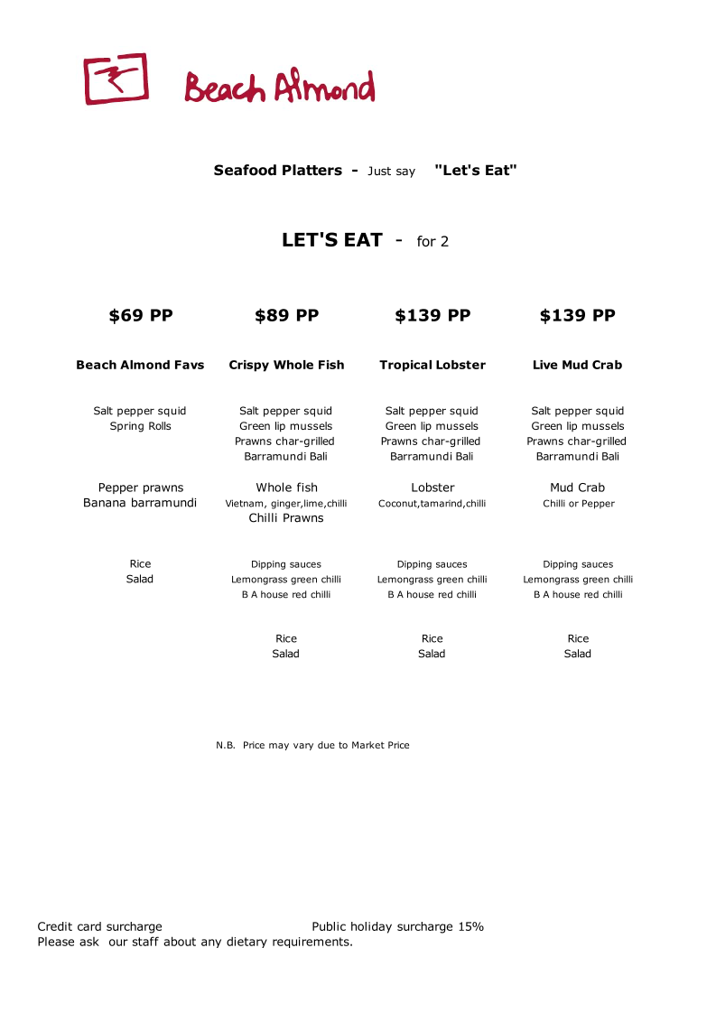 Menu, Beach Almond