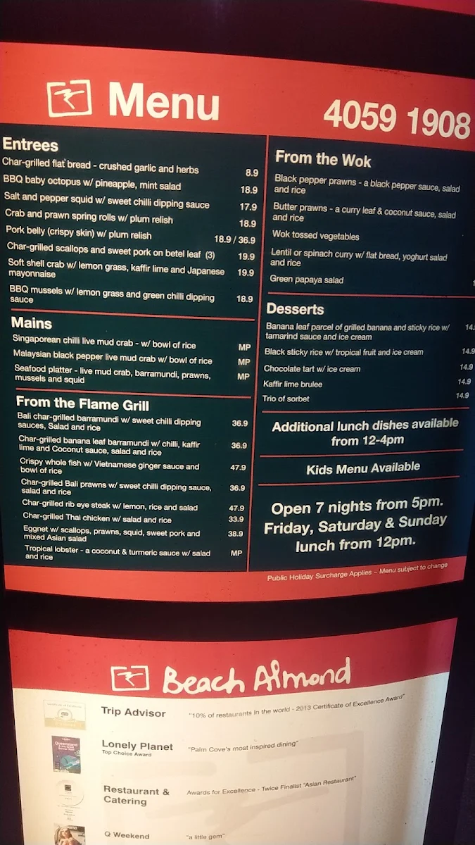 Menu, Beach Almond