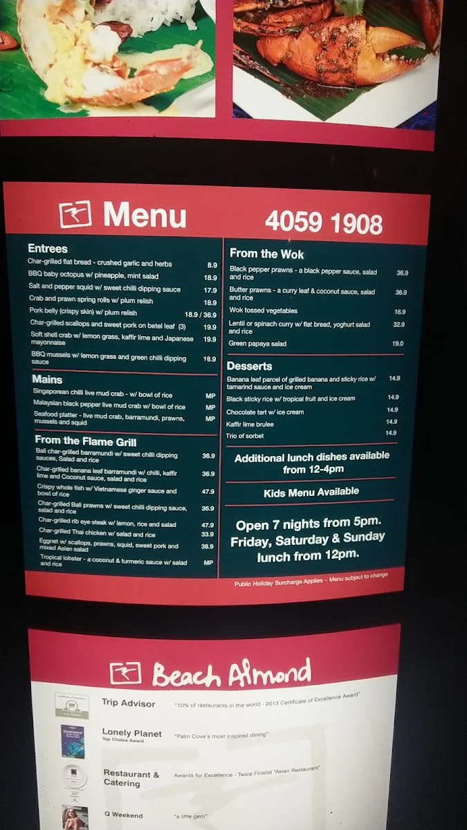 Menu, Beach Almond