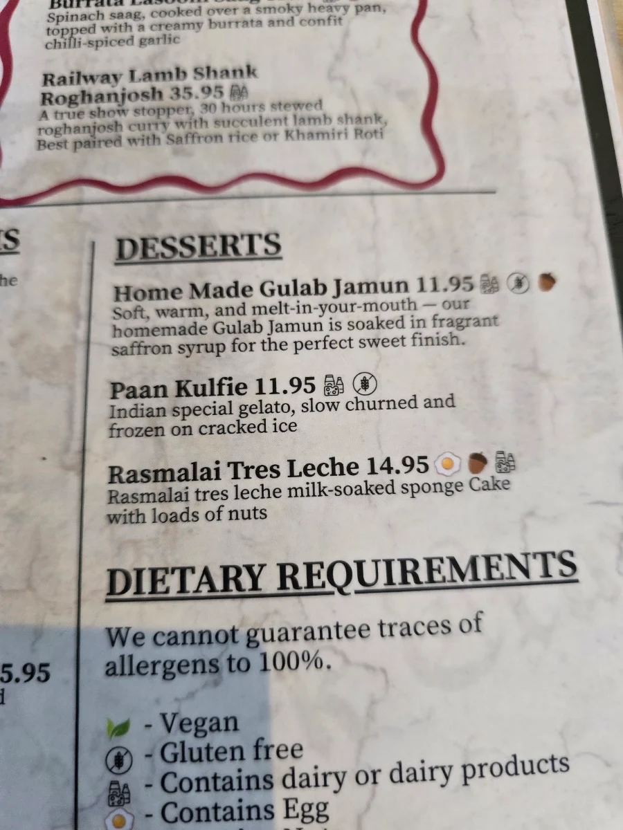 Menu, London Arms - British Indian Restaurant & Bar