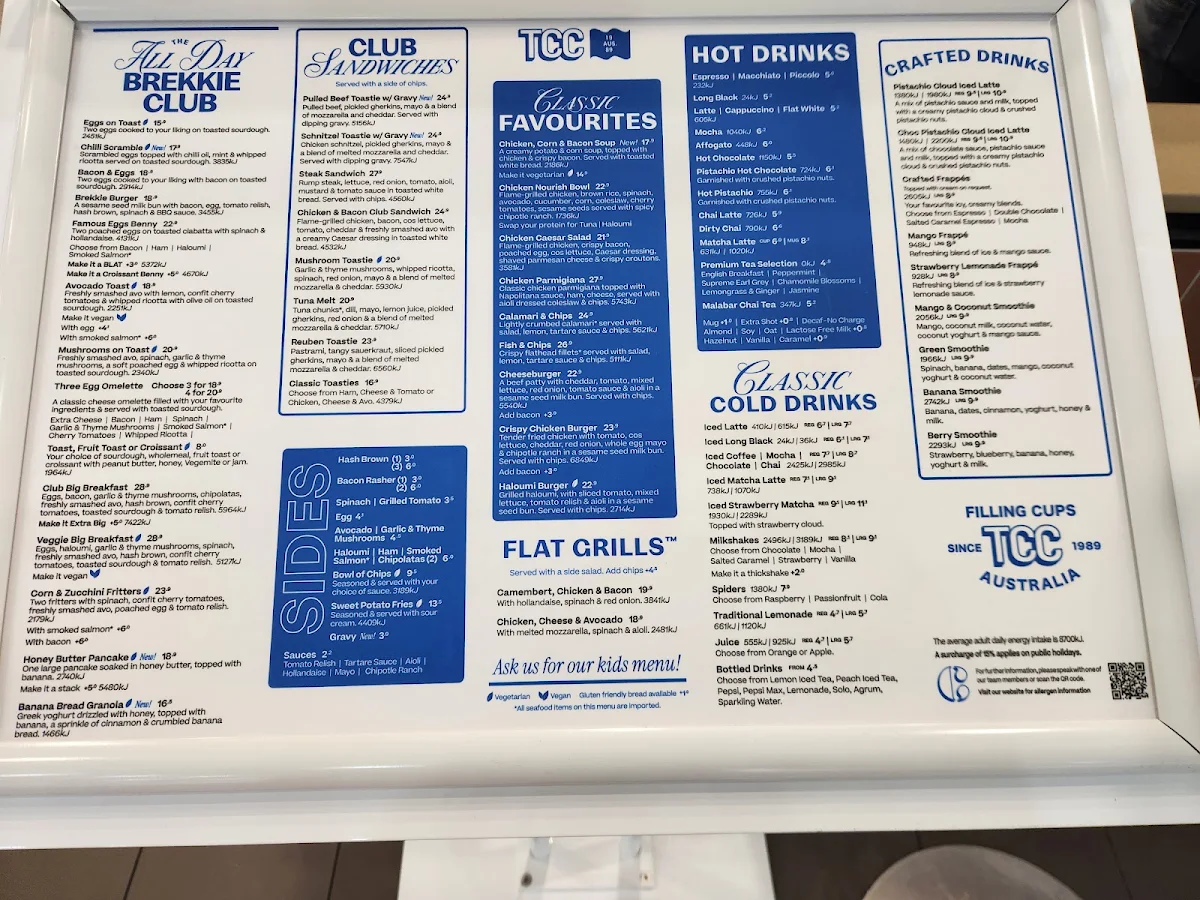 Menu, The Coffee Club Café – Merrylands