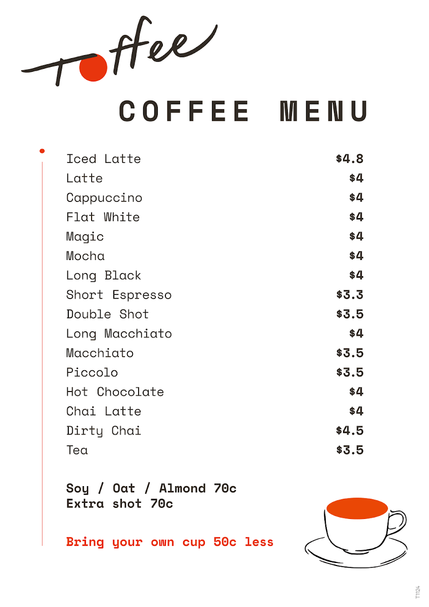 Menu, Toffee Coffee