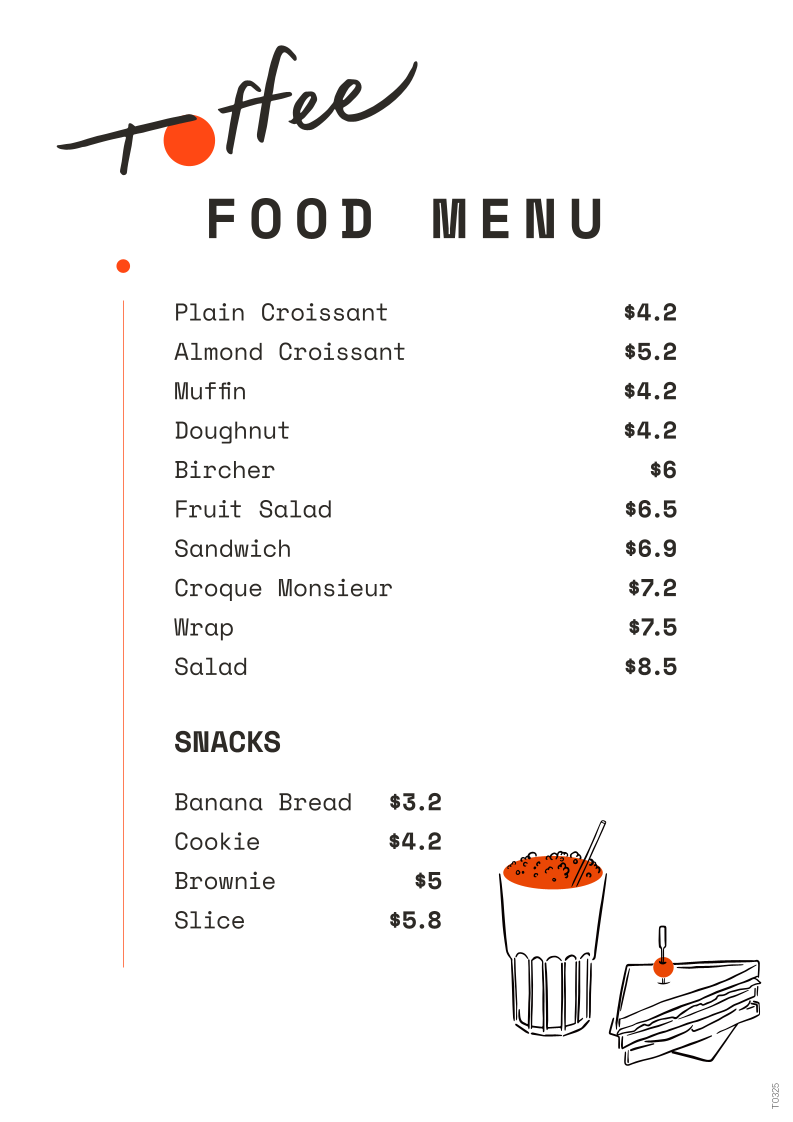 Menu, Toffee Coffee