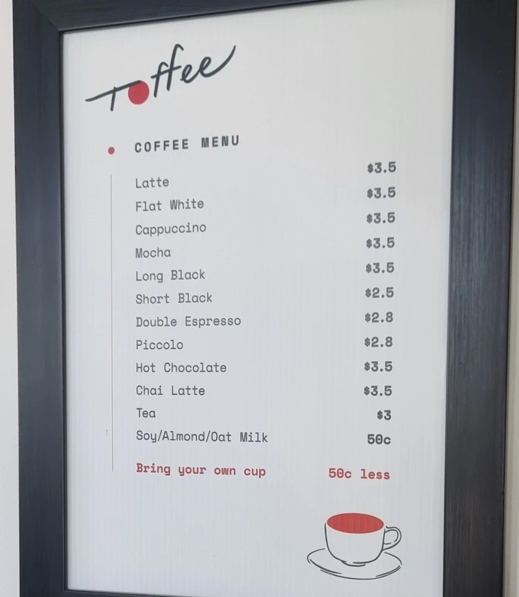 Menu, Toffee Coffee