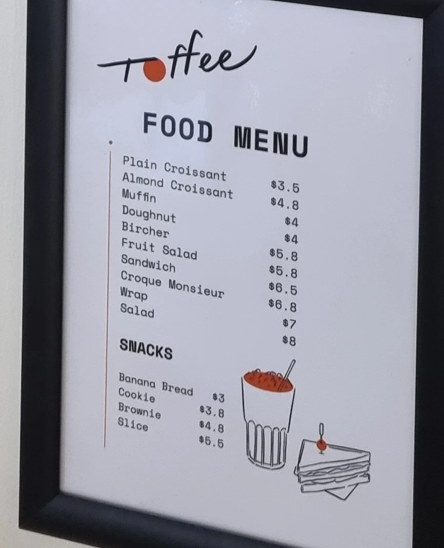 Menu, Toffee Coffee