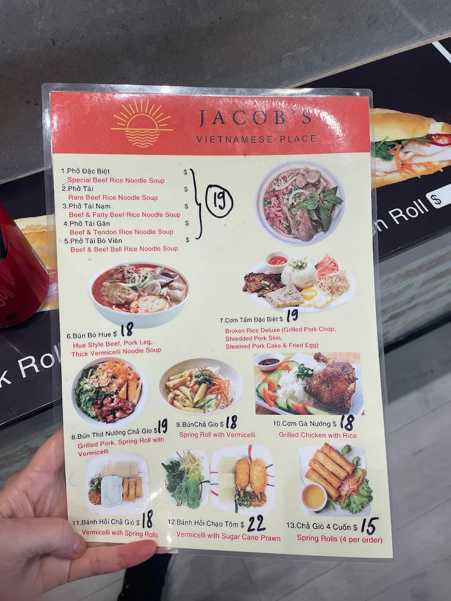 Menu, Jacob's Vietnamese Place