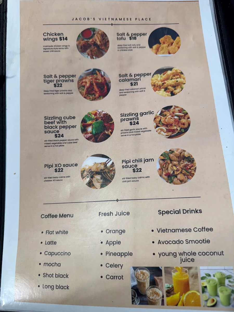 Menu, Jacob's Vietnamese Place