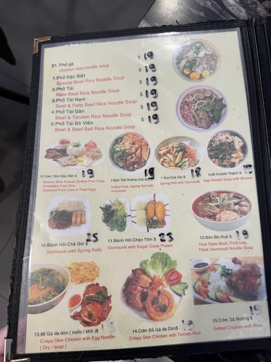 Menu, Jacob's Vietnamese Place