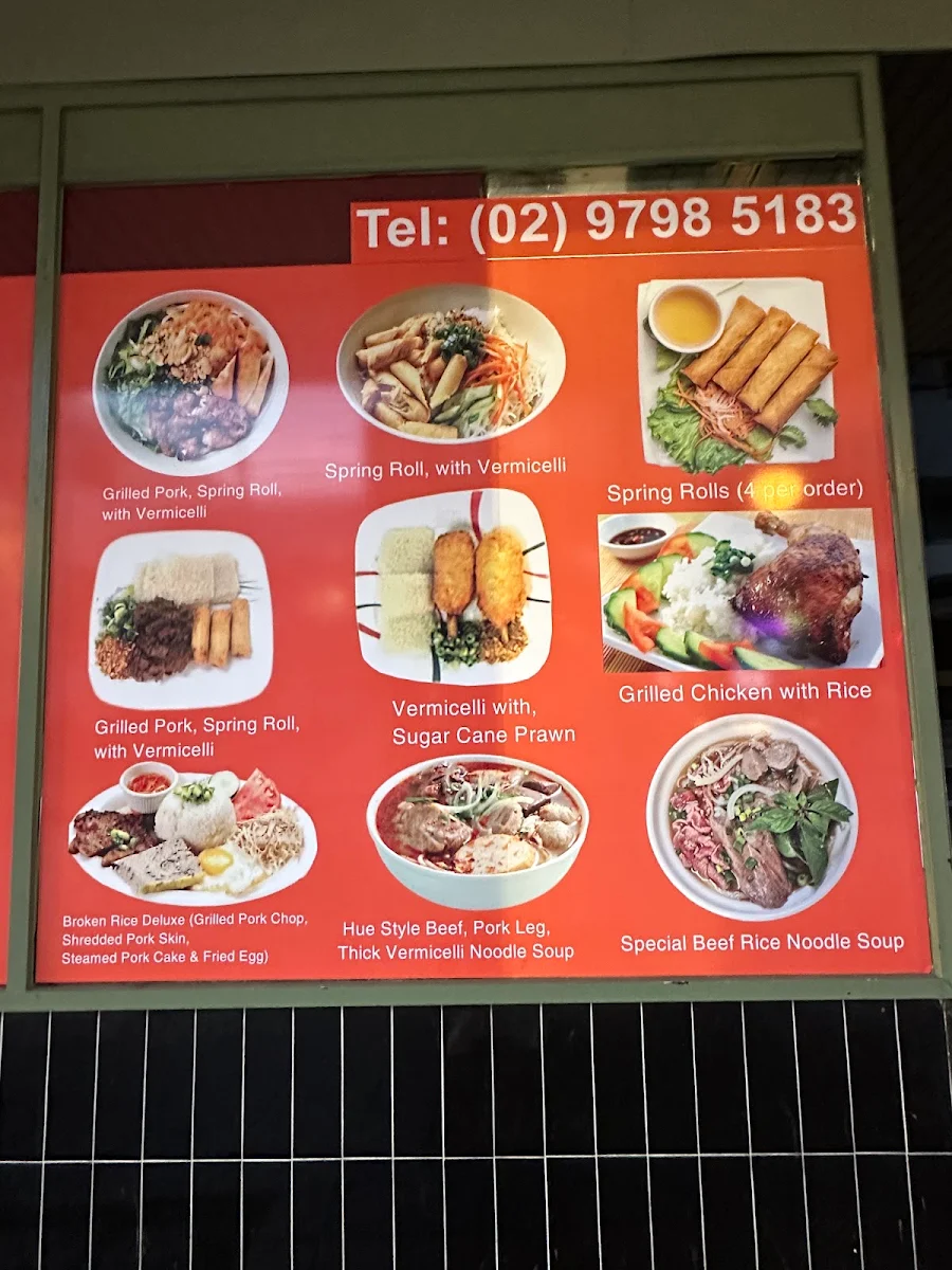 Menu, Jacob's Vietnamese Place