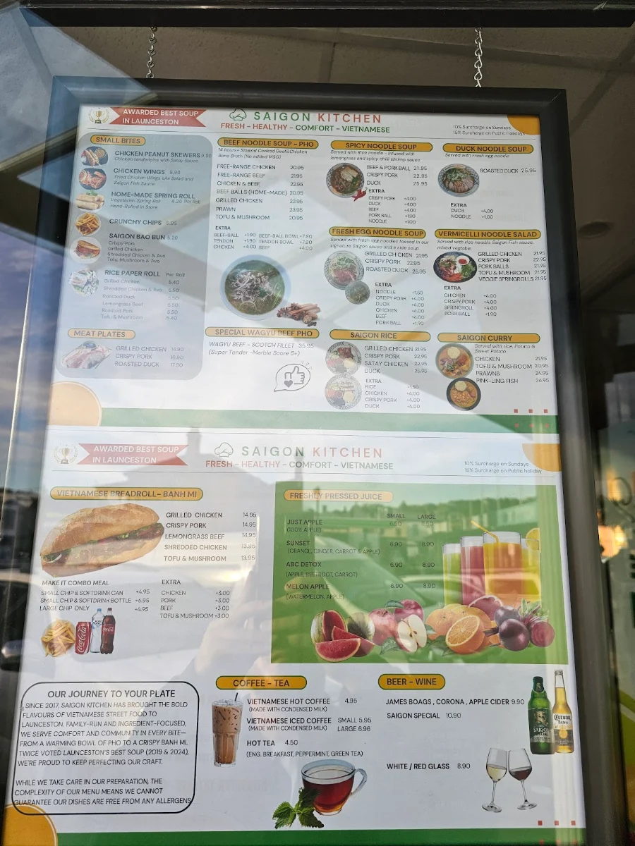 Menu, Saigon Kitchen Launceston