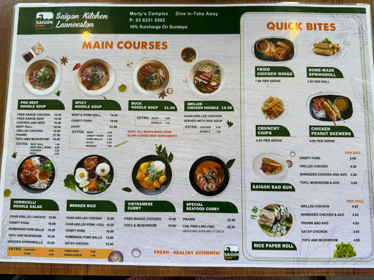 Menu, Saigon Kitchen Launceston