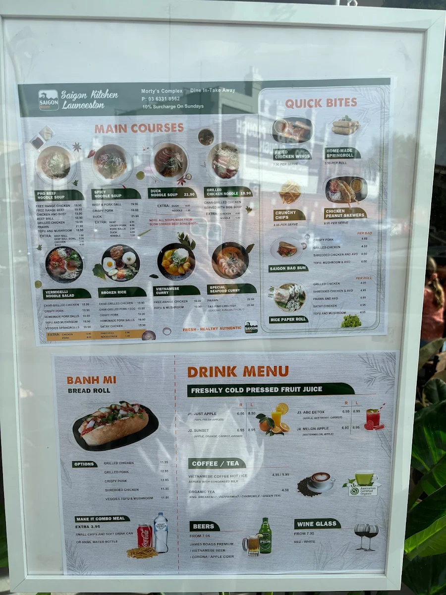 Menu, Saigon Kitchen Launceston