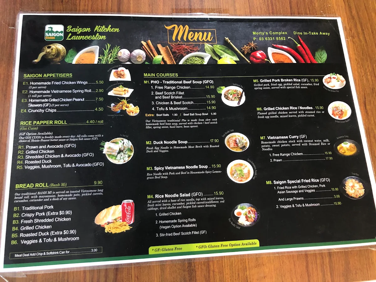 Menu, Saigon Kitchen Launceston