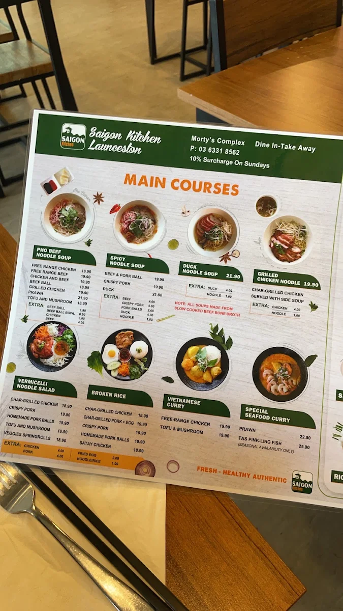 Menu, Saigon Kitchen Launceston
