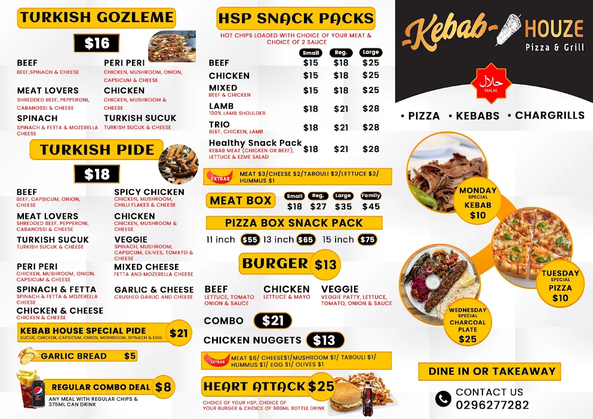 Menu, Kebab Houze Pizza and Grill Colebee