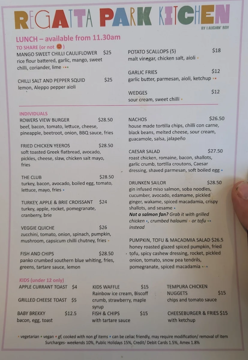 Menu, Regatta Park Kitchen