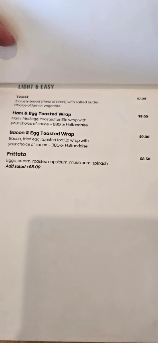 Menu, Six Willows Cafe