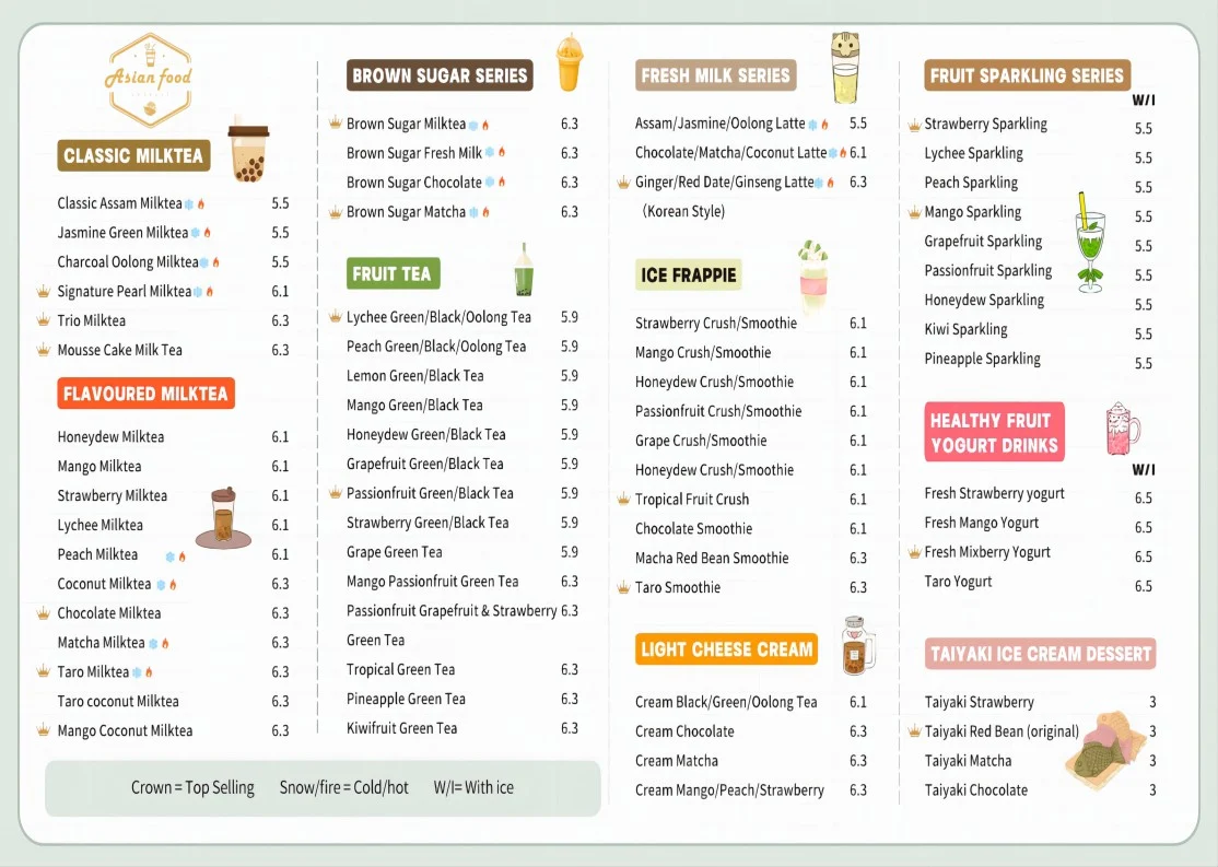 Menu, Asian food express