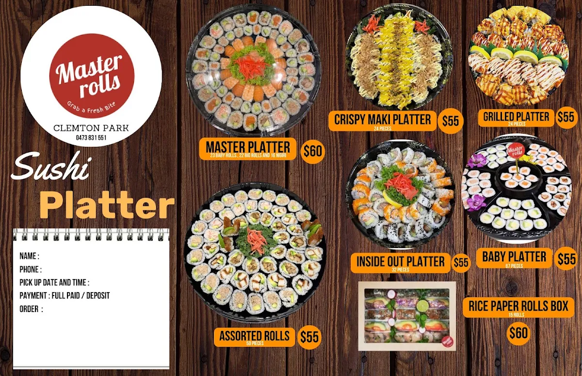 Menu, Master Rolls Clemton Park