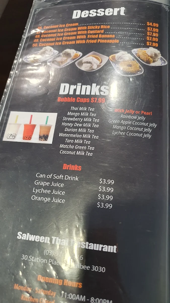 Menu, Salween Thai Restaurant